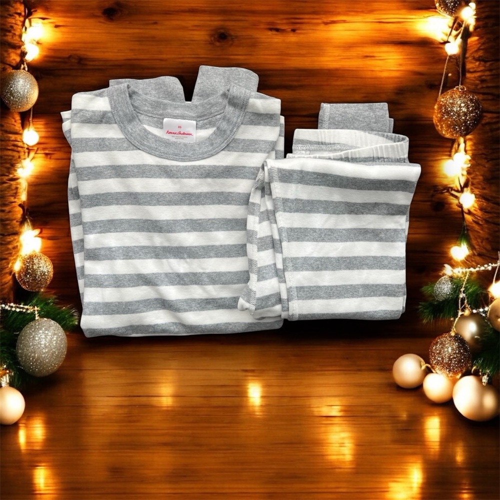 Hanna Andersson Adult Women’s Gray + White Striped Long John Pajama Set Size XS - Picture 6 of 6